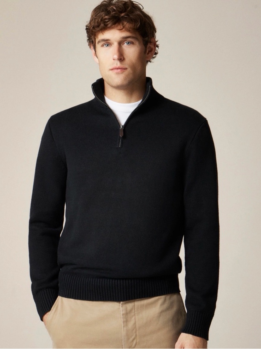 J.Crew Heritage Cotton Quarter-Zip Sweater Black Size M NWT $118